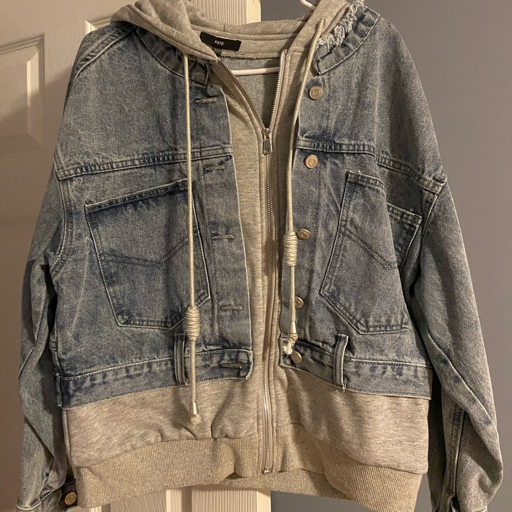 Super cute jean jacket/hoodie
